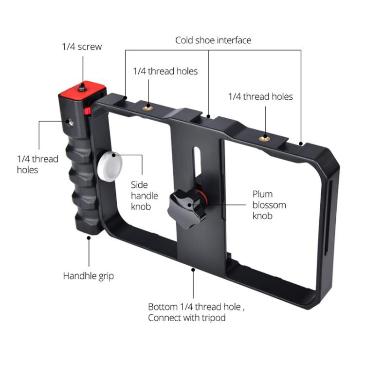 YLG0901B Vlogging Live Broadcast Smartphone Plastic Cage Video Rig Filmmaking Recording Handle Stabilizer Bracket for iPhone, Galaxy, Huawei, Xiaomi, HTC, LG, Google, and Other Smartphones, YLG0901B