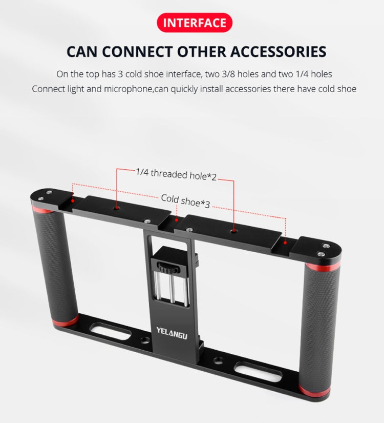 YELANGU PC05 YLG0909B Vlogging Live Broadcast Smartphone Metal Cage Video Rig Filmmaking Recording Handle Stabilizer Bracket for iPhone, Galaxy, Huawei, Xiaomi, HTC, LG, Google, and Other Smartphones, YLG0909B