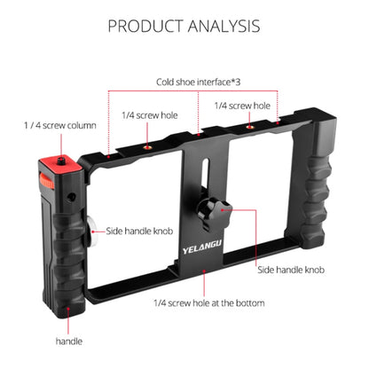 YELANGU PC02A Vlogging Live Broadcast Plastic Cage Video Rig Filmmaking Stabilizer Bracket for iPhone, Galaxy, Huawei, Xiaomi, HTC, LG, Google, and Other Smartphones, PC02A