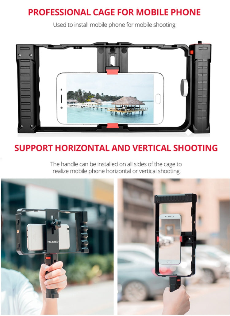 YELANGU PC02A Vlogging Live Broadcast Plastic Cage Video Rig Filmmaking Stabilizer Bracket for iPhone, Galaxy, Huawei, Xiaomi, HTC, LG, Google, and Other Smartphones, PC02A