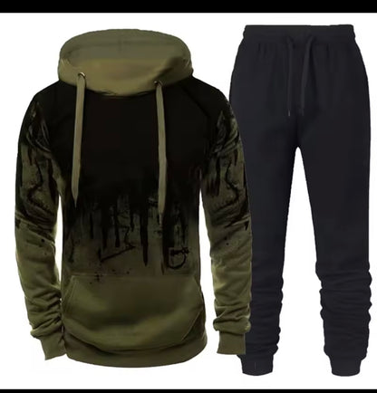 New Trendy Printed Hoodie Set for Men, Featuring a Large Size Hooded Sweatshirt Perfect for Autumn And Winter Casual Sports, Plus Size