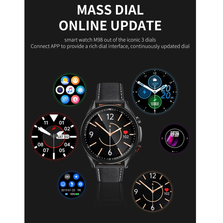 M98 1.28 inch IPS Color Screen IP67 Waterproof Smart Watch, Support Sleep Monitor / Heart Rate Monitor / Bluetooth Call, Style:Leather Strap, Leather Strap(Silver), Leather Strap(Black)