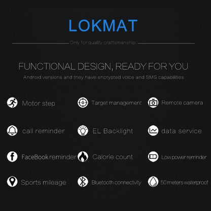 Lokmat MK16 LCD Screen 50m Waterproof Smart Watch, Support Information Reminder / Remote Camera / Walking Motion Monitor