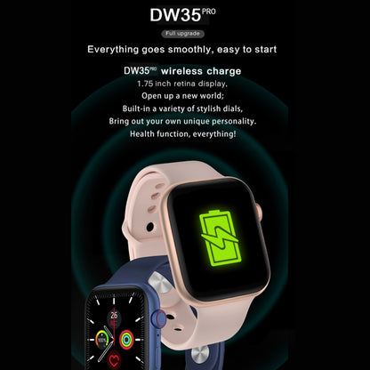 DW35PRO 1.75 inch Color Screen IPX7 Waterproof Smart Watch, Support Bluetooth Answer & Reject / Sleep Monitoring / Heart Rate Monitoring, Style: Silicone Strap, Silicone Strap(Red), Silicone Strap(White), Silicone Strap(Pink), Silicone Strap(Blue)