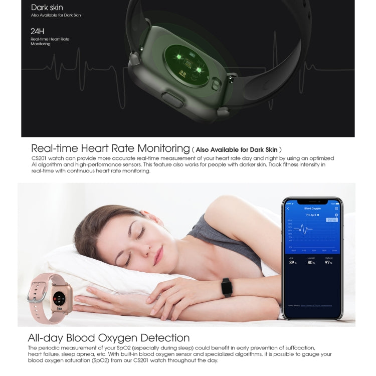 CS201 1.3 inch TFT Color Screen IP68 Waterproof Sport Smart Watch, Support Sleep Monitoring / Heart Rate Monitoring / Blood Oxygen Monitoring / Message Push