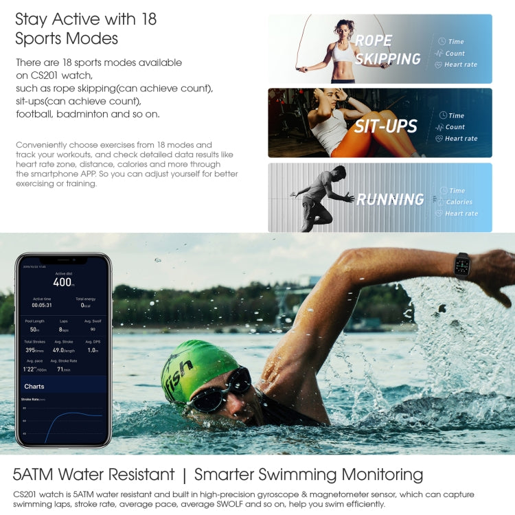 CS201 1.3 inch TFT Color Screen IP68 Waterproof Sport Smart Watch, Support Sleep Monitoring / Heart Rate Monitoring / Blood Oxygen Monitoring / Message Push