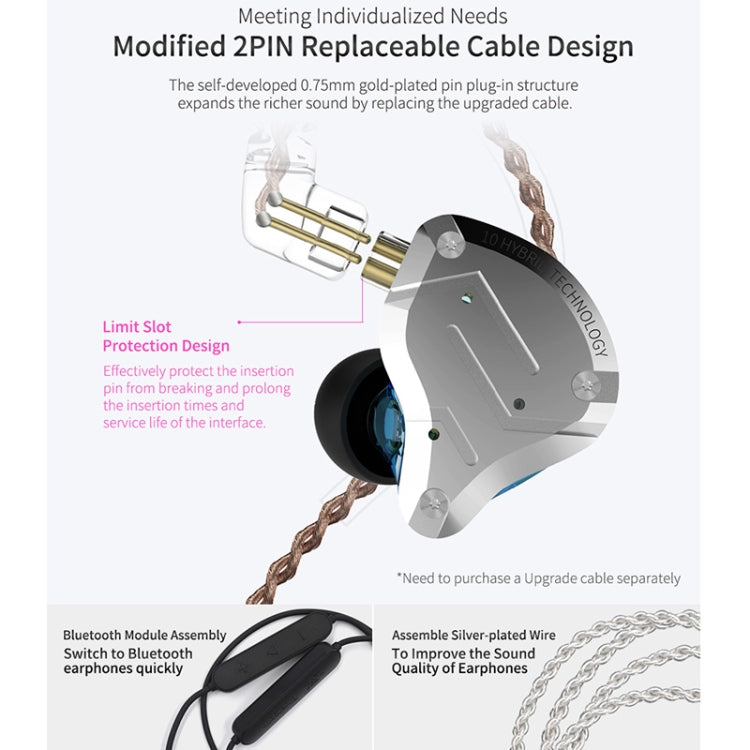 KZ ZS10 Pro 10-unit Ring Iron Gaming In-ear Wired Earphone,, ZS10 Pro Mic Version(Black), ZS10 Pro Standard Version(Diamond Blue), ZS10 Pro Mic Version(Blue), ZS10 Pro Mic Version(Streamer Blue), ZS10 Pro Mic Version(Glare Gold)