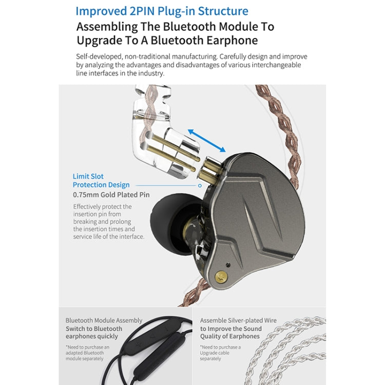 KZ ZSN Pro Ring Iron Hybrid Drive Metal In-ear Wired Earphone,, ZSN Standard Version(Grey), ZSN Standard Version(Blue), ZSN Standard Version(Purple), ZSN Mic Version(Grey), ZSN Mic Version(Blue), ZSN Mic Version(Purple)