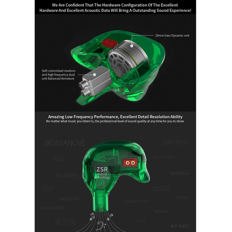 KZ ZSR 6-unit Ring Iron In-ear Wired Earphone,, ZSR Standard Version(White), ZSR Standard Version(Black), ZSR Standard Version(Red), Standard Version(Green), ZSR Mic Version(White), ZSR Mic Version(Black), ZSR Mic Version(Red), ZSR Mic Version(Green)