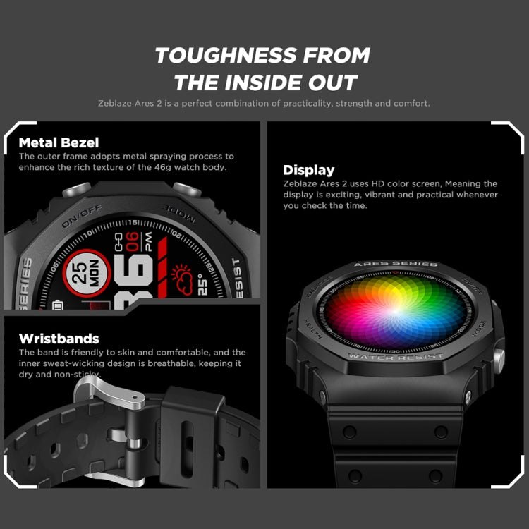 Zeblaze Ares 2 1.09 inch Color Touch Screen 5ATM Waterproof Smart Watch, Support Sleep Monitoring / Heart Rate Monitoring / Blood Pressure Monitoring / Multi-sports Mode