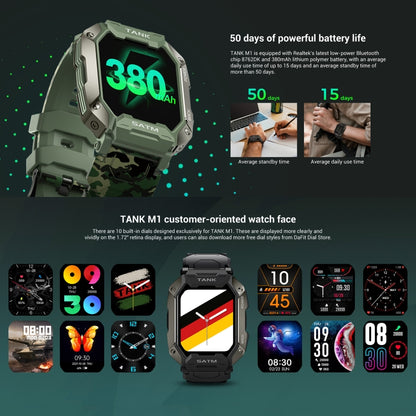 TANK M1 1.72 TFT Screen Smart Watch, Support Sleep Monitoring / Heart Rate Monitoring