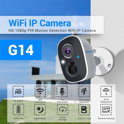 ESCAM G14 Rechargeable 1080P Full HD AI Recognition Infrared Night Vision WiFi Camera, G14