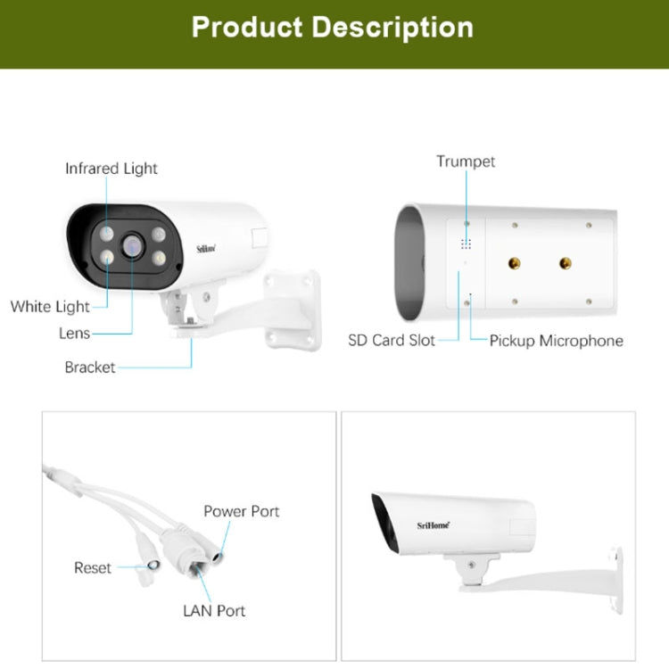 SriHome SH037B 4MP Full Color Night Vision IP66 Waterproof Bullet Camera, POE Version,, EU Plug, US Plug, UK Plug, AU Plug