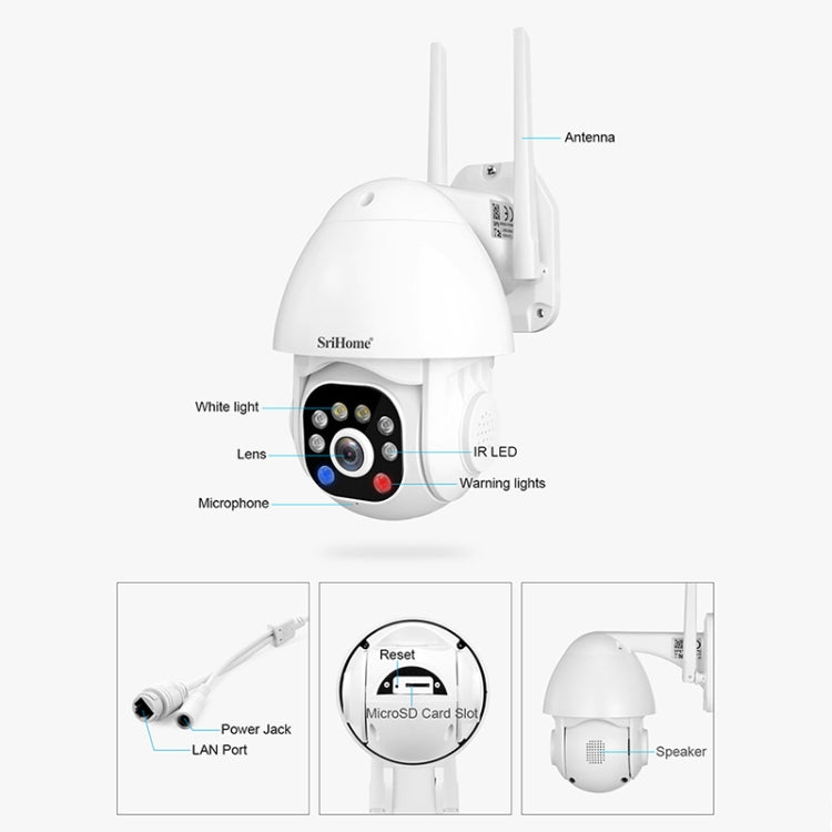 SriHome SH039B 3MP Sound and Light Alarm IP66 Waterproof Dome Camera,, EU Plug, US Plug, UK Plug, AU Plug