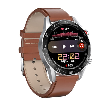 SK7Plus 1.28 inch IPS Screen Leather Strap Smart Watch, Support Bluetooth Call/Sleep Monitoring, Leather Strap (Brown), Leather Strap (Black)