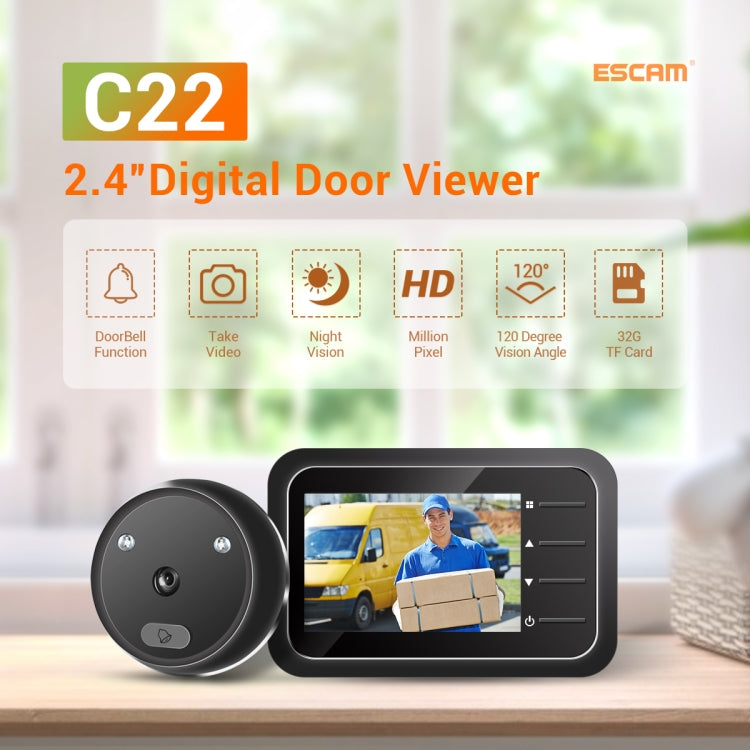 ESCAM C22 2.4 inch Screen Digital Door Viewer, Support Night Vision, TF Card, Take Photos and Video, C22