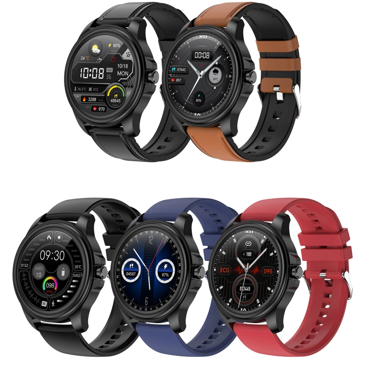 E89 1.32 Inch Screen Leather Strap Smart Health Watch Supports ECG Function, AI Medical Diagnosis, Body Temperature Monitoring