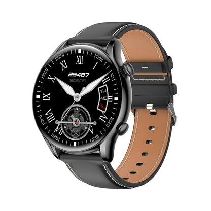 X5 1.32 Inch Round Screen Leather Strap Smart Health Watch Supports Body Temperature Monitoring, ECG Monitoring, Blood Pressure