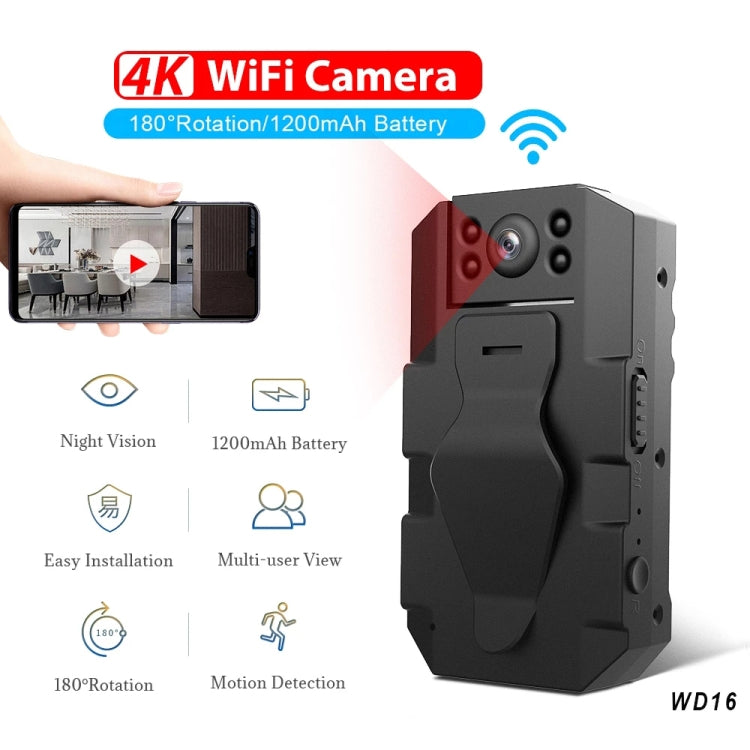 WD16 Mini HD WiFi Camera 180 Degrees Recorder with Back Clip, WD16