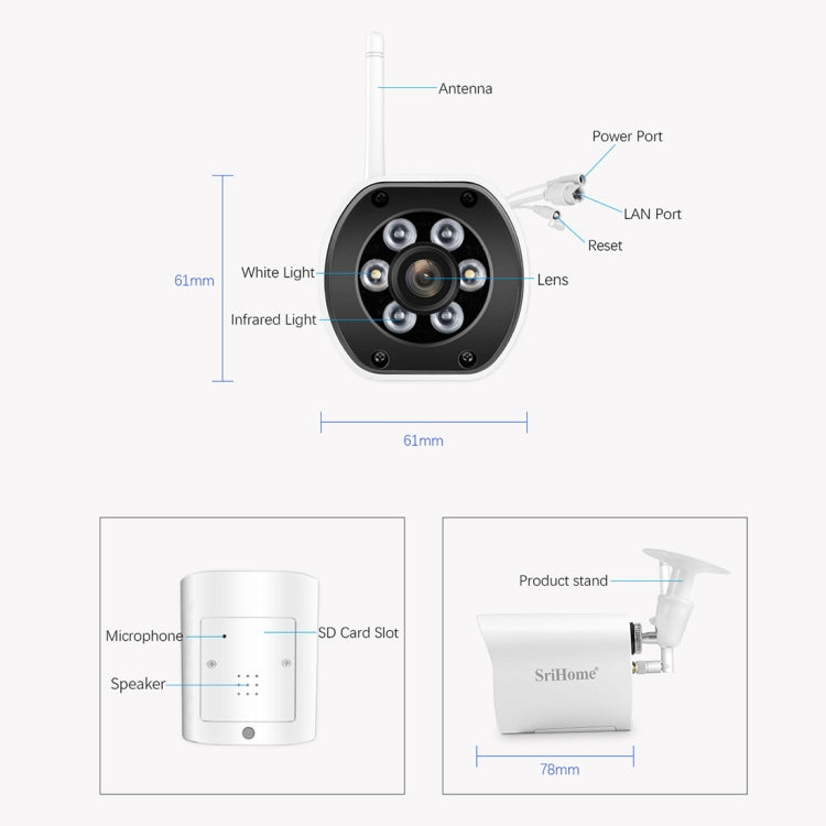 SriHome SH034 5.0MP Mini Dual 2.4 / 5G WiFi Outdoor Waterproof Video Surveillance Color Night Vision Security CCTV Cam, US Plug, EU Plug, UK Plug, AU Plug