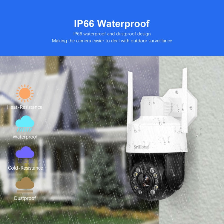 SriHome SH041 5.0MP 20X Optical Zoom 2.4G/5G WiFi Waterproof AI Auto Tracking H.265 Video Surveillance, US Plug, EU Plug, UK Plug, AU Plug