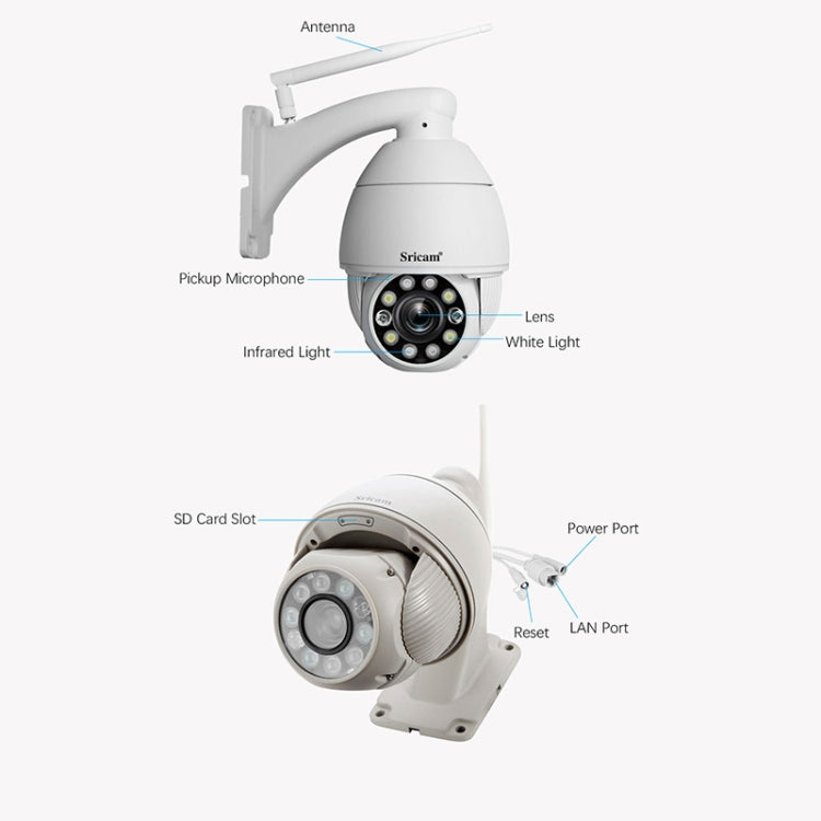 Sricam SP008C 5MP 10X Zoom IP66 Waterproof CCTV WiFi IP Camera Monitor, US Plug, EU Plug, UK Plug, AU Plug