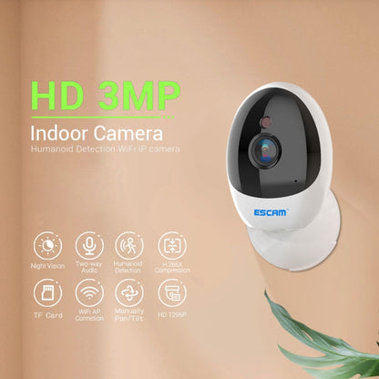 ESCAM QF006 3MP 1296P HD Indoor Wireless PTZ IP Camera IR Night Vision AI Humanoid Detection Home Security CCTV Monitor, AU Plug, UK Plug, EU Plug, US Plug