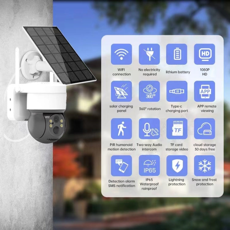 T34 2MP HD IP66 Waterproof Wireless WiFi Solar Camera, T34 Black, T34 White