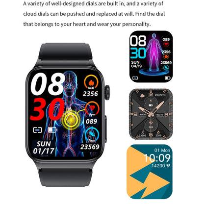 E500 1.83 inch HD Square Screen TPU Watch Strap Smart Watch Supports ECG Monitoring / Non-invasive Blood Sugar, TPU Strap(Black), TPU Strap(Red), TPU Strap(Blue)