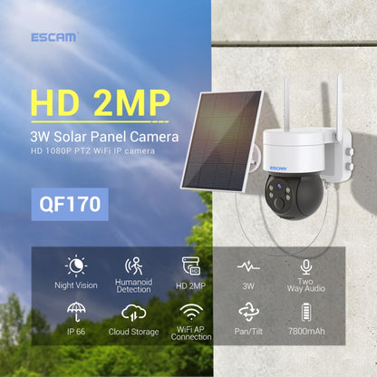 ESCAM QF170 2MP WiFi Full Color Night Vision Two-way Audio Solar Camera, QF170