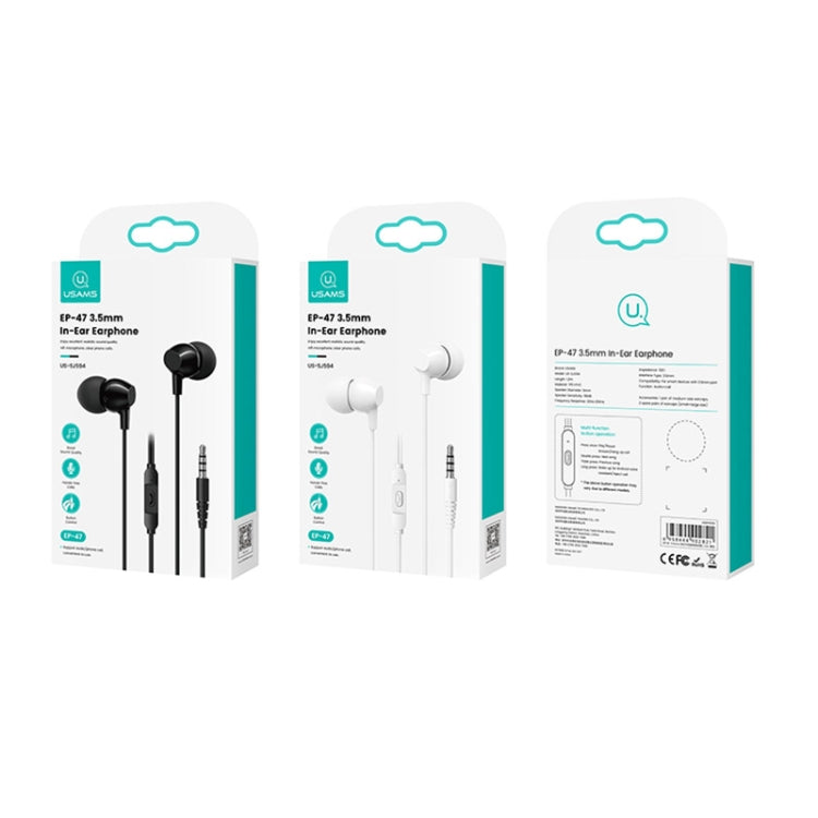 USAMS US-SJ594 EP-47 3.5mm In-Ear Wired Earphone, Length: 1.2m, EP-47 (Black), EP-47 (White)