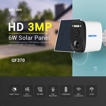 ESCAM QF370 3MP Cloud Storage PT WIFI Solar Panel IP Camera with PIR Alarm Support Night Vision & Two Way Audio, QF370