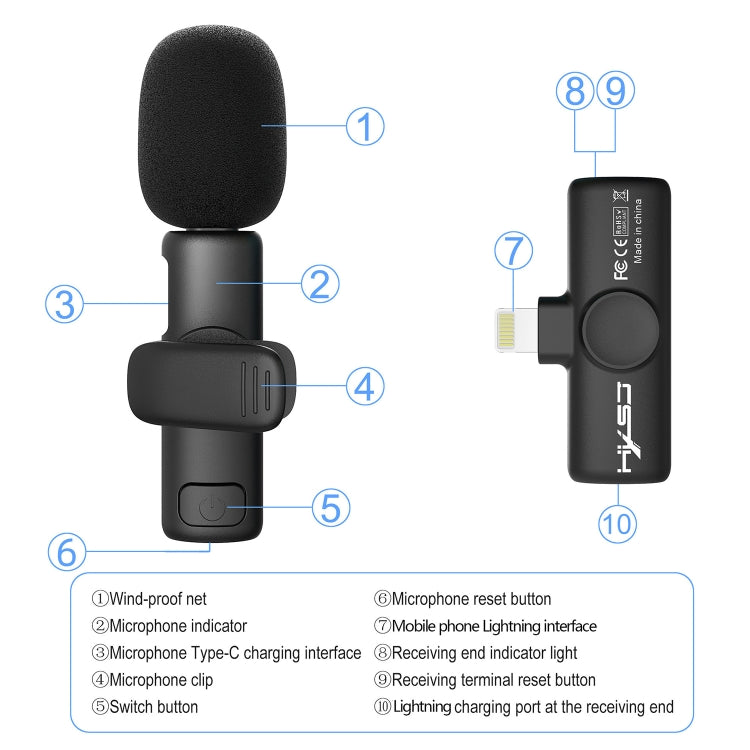 HXSJ F18 2.4G 8 Pin Noise Reduction Lavalier Wireless Microphone, 8 Pin