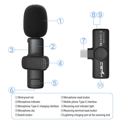 HXSJ F18 2.4G USB-C/Type-C Noise Reduction Lavalier Wireless Microphone, USB-C/Type-C