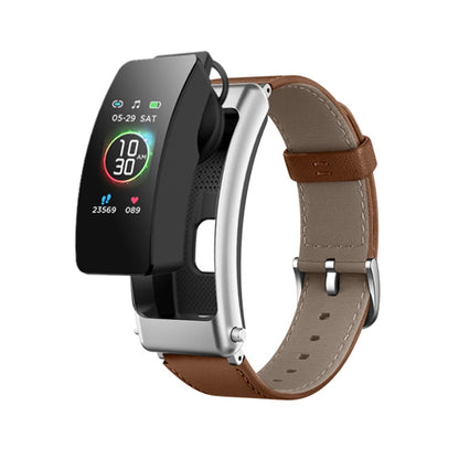 K50+ 0.96 inch Leather Band Earphone Detachable Life Waterproof Smart Watch Support Bluetooth Call, Leather Band (Brown), Leather Band (Black), Leather Band (Brown Silver)