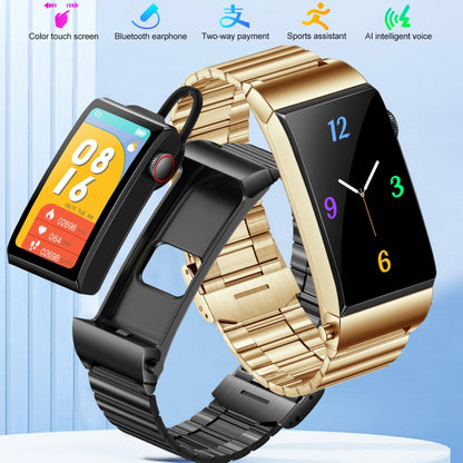 M6 1.5 inch Steel Band Earphone Detachable IP68 Waterproof Smart Watch Support Bluetooth Call, Steel Band (Black), Steel Band (Gold)