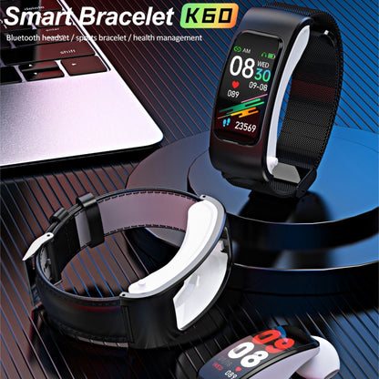 K60 1.08 inch Silicone and Earphone Detachable Life Waterproof Smart Watch Support Bluetooth Call, Silicone Band (Black), Silicone Band (Black Silver)