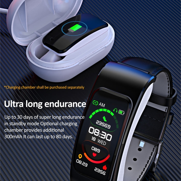 K60 1.08 inch Silicone and Earphone Detachable Life Waterproof Smart Watch Support Bluetooth Call, Silicone Band (Black), Silicone Band (Black Silver)