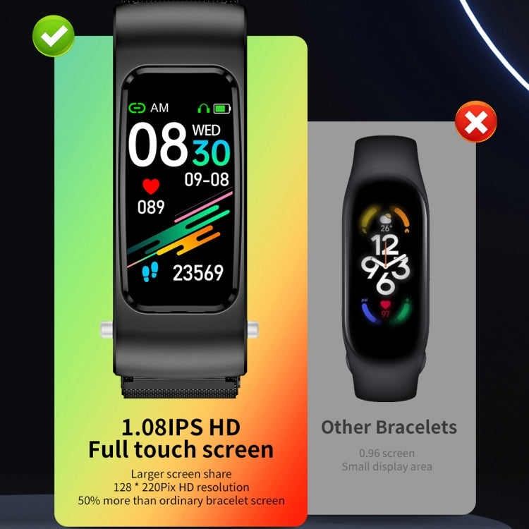 K60 1.08 inch Silicone and Earphone Detachable Life Waterproof Smart Watch Support Bluetooth Call, Silicone Band (Black), Silicone Band (Black Silver)