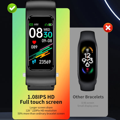 K60 1.08 inch Silicone and Earphone Detachable Life Waterproof Smart Watch Support Bluetooth Call, Silicone Band (Black), Silicone Band (Black Silver)