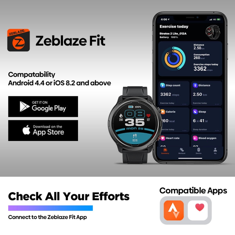 Zeblaze Stratos 2 Lite 1.32 inch IPS Screen 5 ATM Waterproof GPS Smart Watch, Support Heart Rate Monitoring / Sports Mode, Stratos 2 Lite