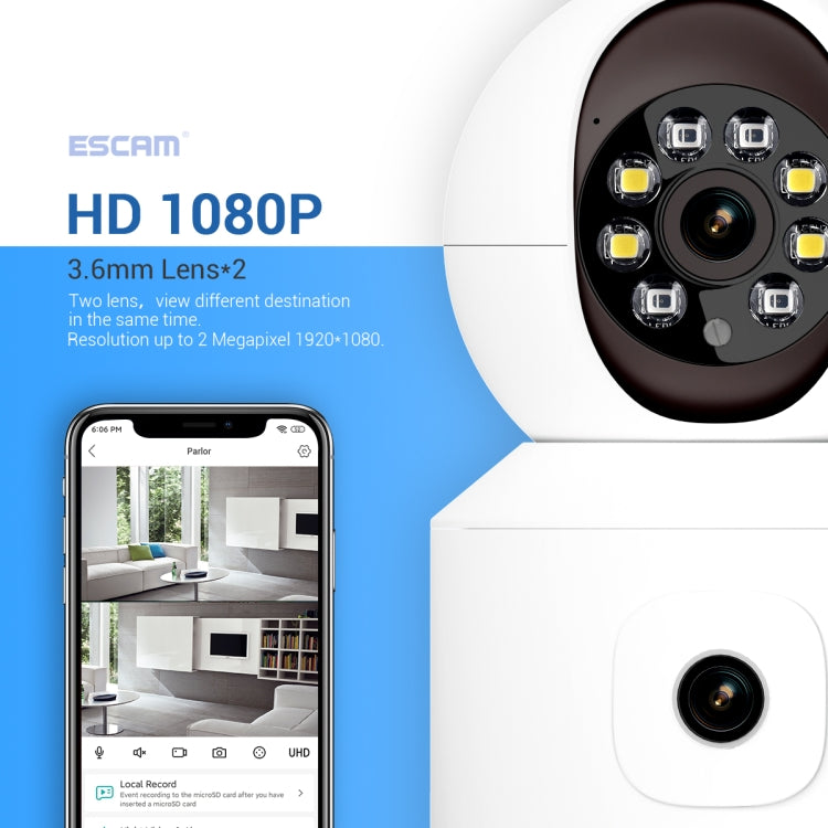 ESCAM QF010 2x2MP Dual Lens Dual Screen Surveillance WiFi Camera Support Two-way Voice & Motion Detection, QF010