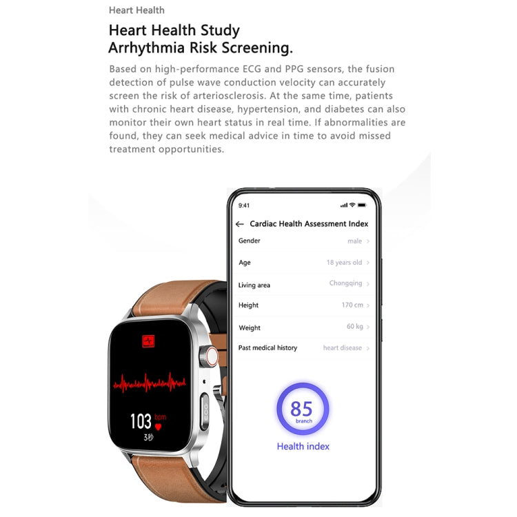 GT22 1.85 inch TFT Screen Leather Band Health Smart Watch, Support Bluetooth Call / Plateau Blood Oxygen / Body Temperature / Arrhythmia / TI Heart Rate Monitoring, Leather Band (Black), Leather Band (Brown)