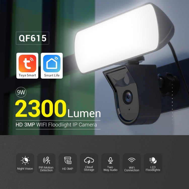 ESCAM QF615 3MP IP66 Waterproof WiFi IP Camera & Floodlight, Support Night Vision / PIR Motion Detection / Two-way Audio, QF615