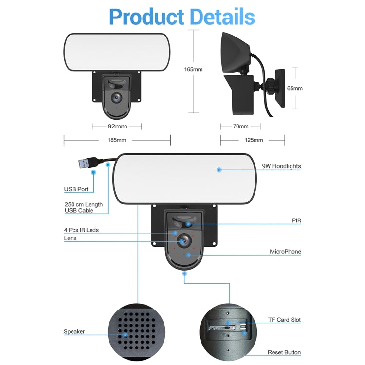 ESCAM QF615 3MP IP66 Waterproof WiFi IP Camera & Floodlight, Support Night Vision / PIR Motion Detection / Two-way Audio, QF615