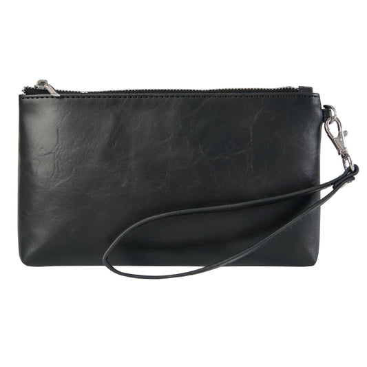 6 inch Simple Retro Leather Clutch Zipper Bag