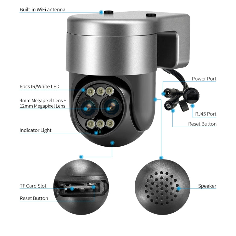 ESCAM G03 2x4MP Dual Lens Zoom 8X Dual Light Source WiFi Camera Support Two-way Voice & Motion Detection, EU Plug, US Plug, UK Plug, AU Plug