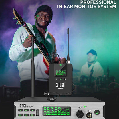 XTUGA SEM100 Professional Wireless In Ear Monitor System, 1 BodyPacks, 2 BodyPacks