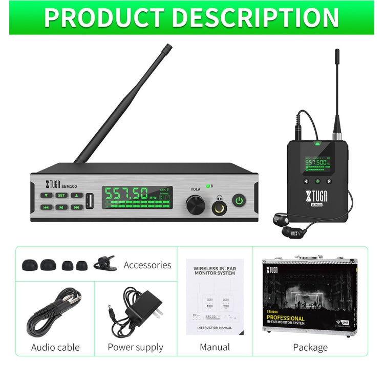 XTUGA SEM100 Professional Wireless In Ear Monitor System, 1 BodyPacks, 2 BodyPacks