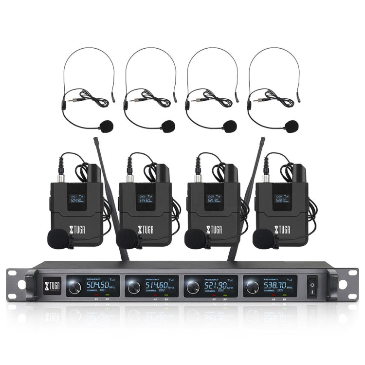 XTUGA A140-B Wireless Microphone System 4 BodyPack Headset Lavalier Microphone, A140-B